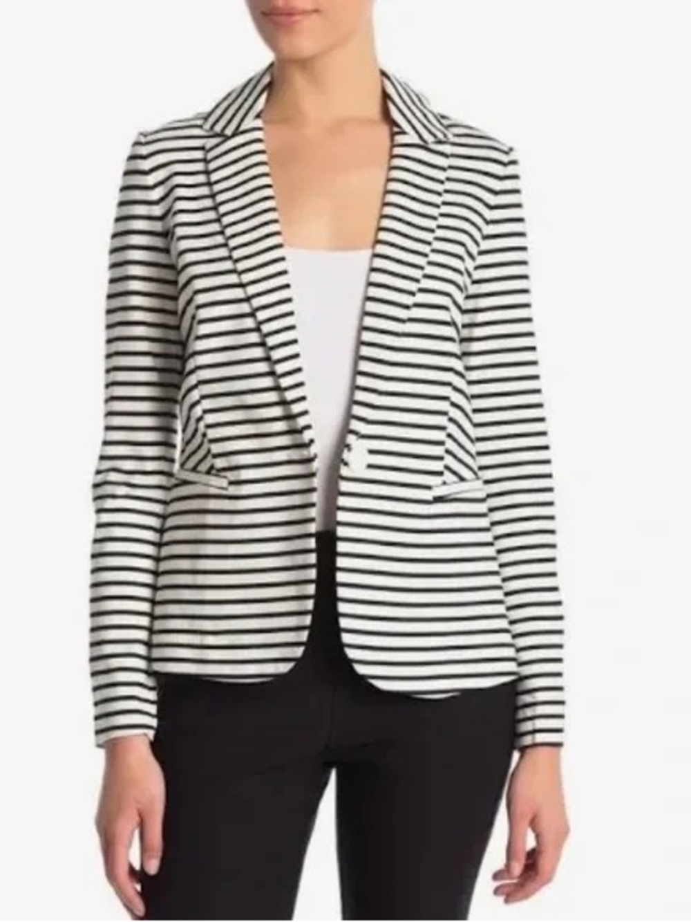 Philosophy Black and White Striped Single-Button Blazer - XS